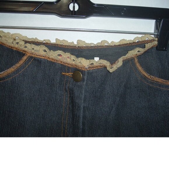 Rare Wide Leg Lace trim stretch jeans, Boho Western Prairie EUC, Y2K Size 28 -29 - Picture 3 of 6